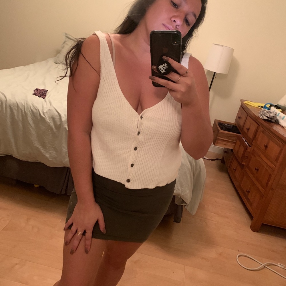 White knit button up tank